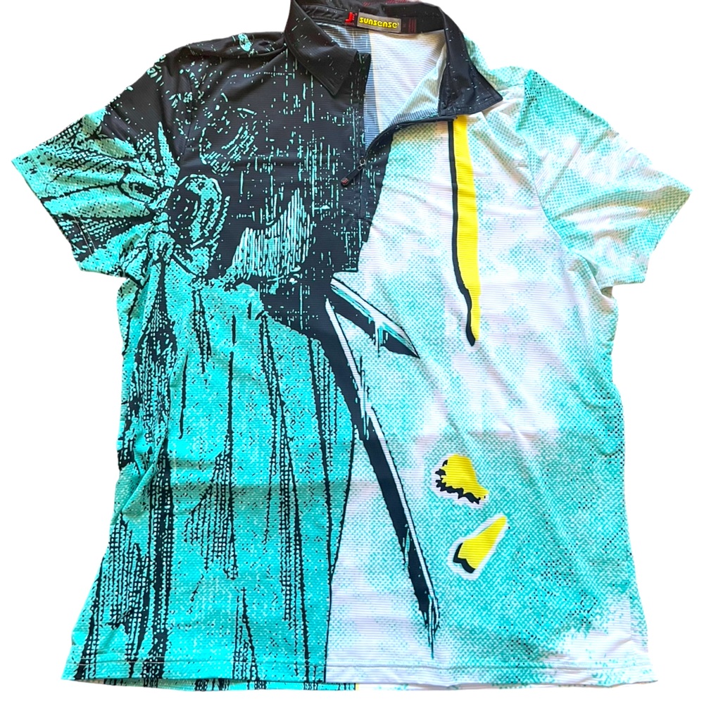 Sunsense by Jdadock Xl Zipper Collar Black N Teal Golf Shirt NWOT
